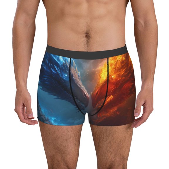 Xecao Red And Blue Fire Dragon E Print Men's Underwear Boxer Briefs Pack - Your ComfortSoft, Moisture-Wicking, and Breathable Choice for Men's Underwear-Medium