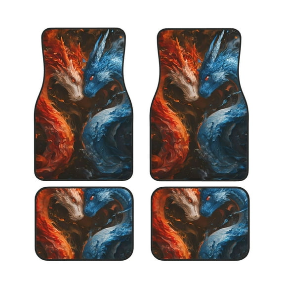 Xecao Red And Blue Fire Dragon F Print Car Foot Mat Set of 4 Pieces Neoprene All-Weather Dust-Proof Stain-resistantCar Interior Decorative mats Non-Slip Mats
