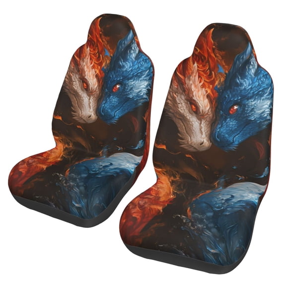 Xecao Red And Blue Fire Dragon F Print Car Seat Cover in That Fits Most Cars, Vans, SUVs, and Trucks.