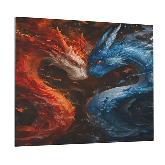 Xecao Red And Blue Fire Dragon F for Waterproof Framed Canvas Art - Modern Home Decor with Real Wood Frame for Gifting and Interior Design,Horizontal