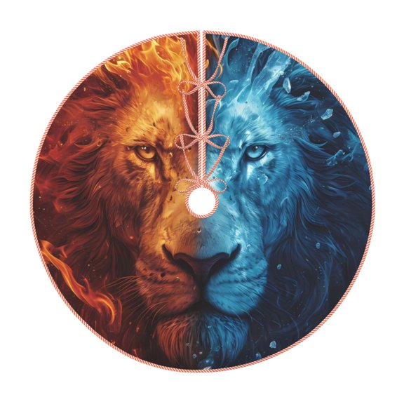 Xecao Red And Blue Fire Lion Pattern Christmas Tree Skirt Holiday Part Decorations for Christmas Tree, Farmhouse Christmas Decor Xmas Holiday Home Party Decorations-48"