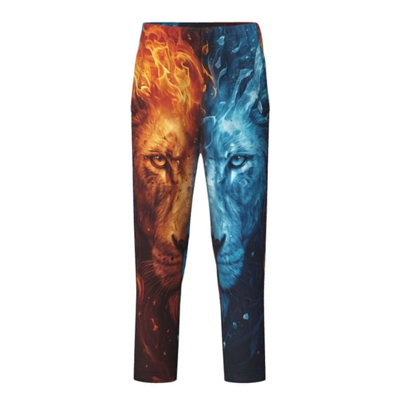 Xecao Red And Blue Fire Lion Print Teenagers' Pajama Pants Long Sleep Pants Soft Elastic Waist Pajama Bottoms Elastic waist with 2 Pockets 5-16 Years-XS(5-6)