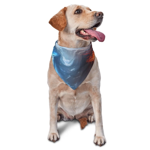 Xecao Red And Blue Fire Mountains for Pet Bandana - A Stylish Triangle Accessory for Small to Large Dogs, Puppies, and Cats