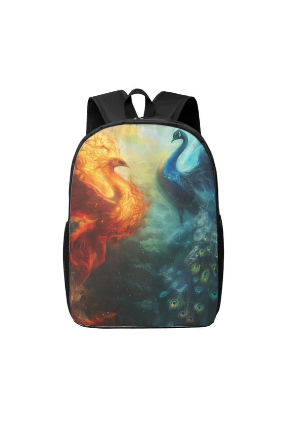 Red And Blue Fire Peacock print Travel Backpack, Large Computer Backpack for Men Women, College School Rucksack Book Bag
