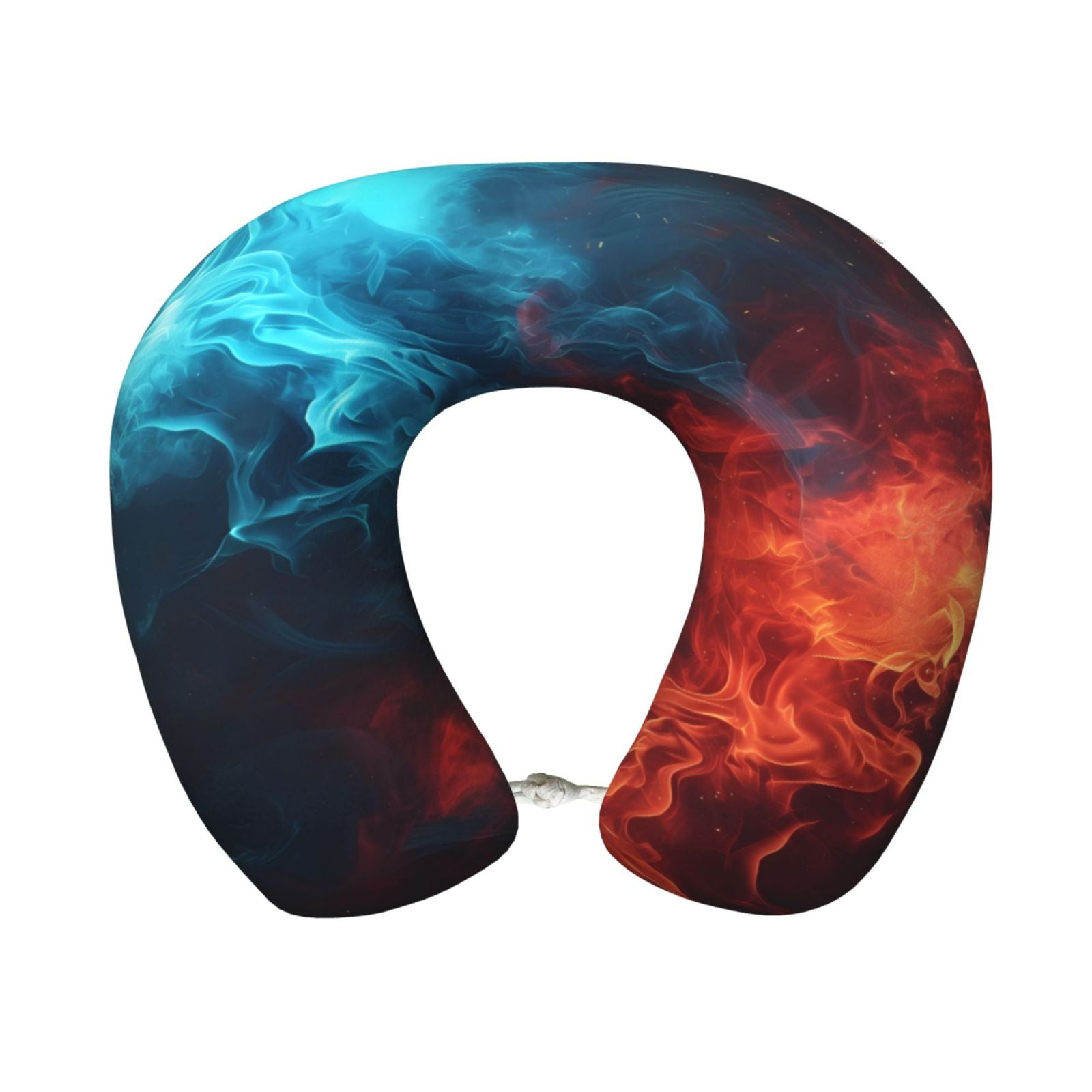 Xecao Red And Blue Fire Print Memory Foam Cervical Neck Pillow Versatile U-Shaped Pillows for Home,Office,Camping,Travelling,Soft Washable Cover