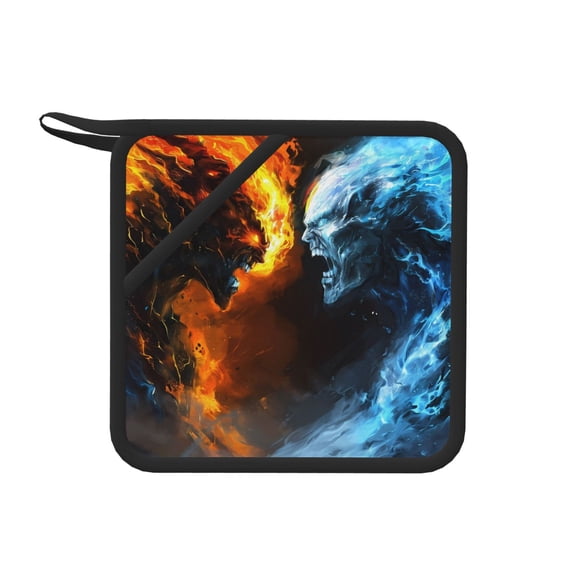 Xecao Red And Blue Fire Skull Warrior for Silicone Trivet Mats - Heat Resistant Pot Holders, Multipurpose Non-Slip Hot Pads