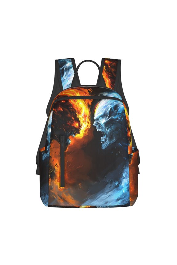 Red And Blue Fire Skull Warrior print Backpack For women men Aesthetic Lightweight Travel Daypack Simple Cute Backpack For Bookbag