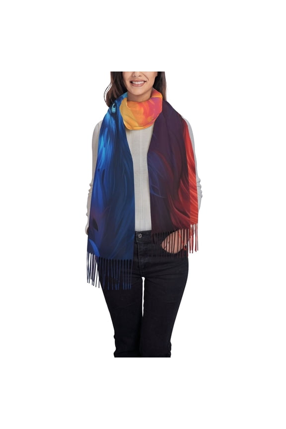 Red And Blue Fire Wolf Pattern Womens Winter Scarf Fall Scarf Oversized Large Scarf for Women Warm Shawl Wrap