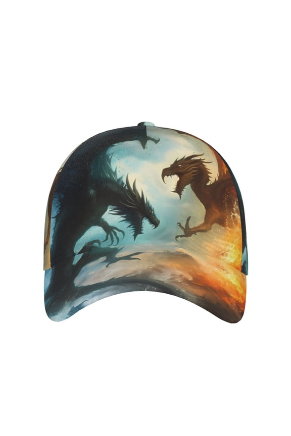 Red And Blue Flame Wave Dragon for Baseball Cap: Unisex, crafted from classic polyester twill fabric, featuring a soft unconstructed design