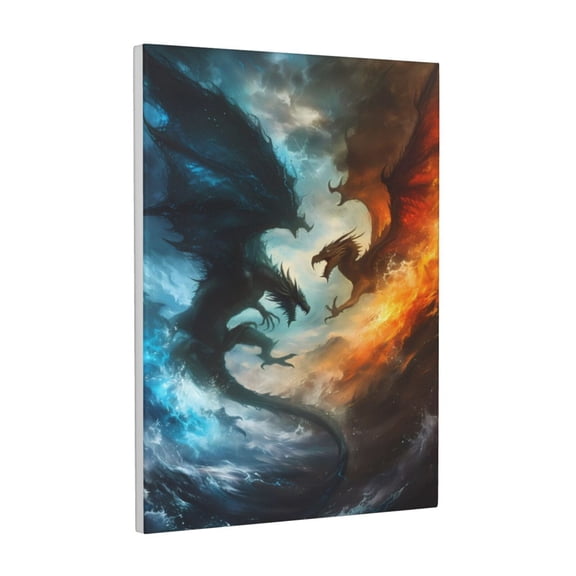 Xecao Red And Blue Flame Wave Dragon for Ready-to-Hang Canvas Art 12x16 Inches - Waterproof HD Print Solid Wood Frame for Gifting,Vertical