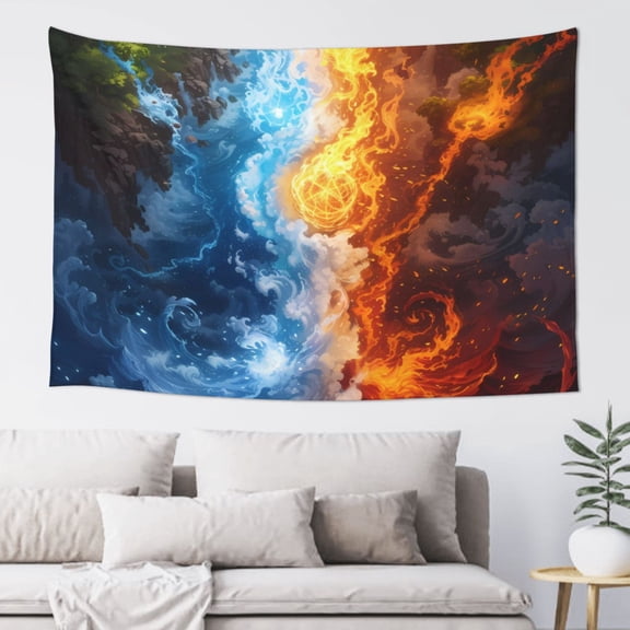 Xecao Red And Blue Flame Waves Print Tapestry, Wall Hanging Room Funny Decor, Backdrop Room Decor for Bedroom Living Room dormitory