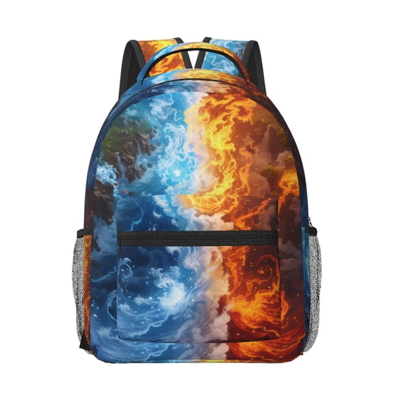 Xecao Red And Blue Flame Waves Travel Backpack: A spacious, stylish computer backpack ideal for men and women, perfect for college, school, or daily travels