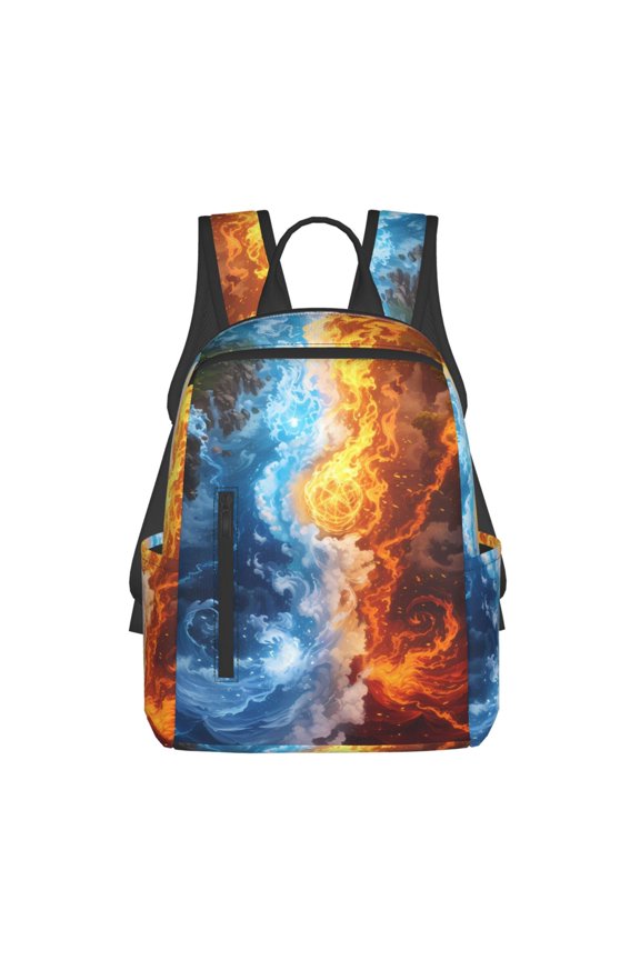 Red And Blue Flame Waves print Backpack For women men Aesthetic Lightweight Travel Daypack Simple Cute Backpack For Bookbag