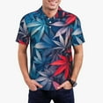 thumbnail image 1 of Xecao Red And Blue Leaves Mens' Casual Short Sleeve Button-Down Polo Shirts for a Classic Golf Shirts-Small, 1 of 6