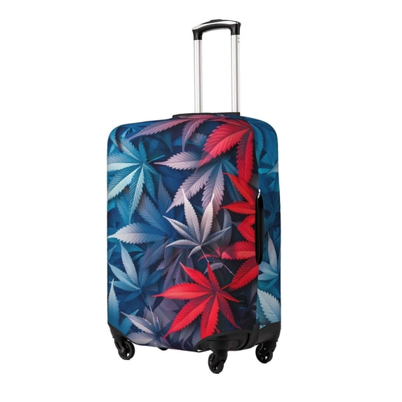 Xecao Red And Blue Leaves Print Elastic Luggage Cover, Double-sided Print , Perfect for Travel, Business, and Daily Use (Suitcase Not Included)-X-Large