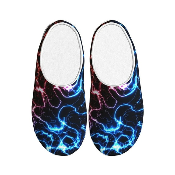 Xecao Red And Blue Lightning Print Cotton Slippers Fuzzy Warm Cozy Slippers Non Slip House Slippers For Indoor Outdoor Cotton Slippers House Slippers-8