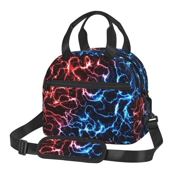 Xecao Red And Blue Lightning Print Insulated Lunch Box, Lunch Cags Lunch Bag Featuring An Adjustable Shoulder Strap