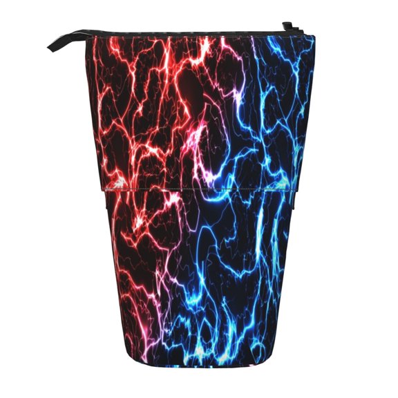 Xecao Red And Blue Lightning Print Telescopic Pencil Bag Pen Holder Pop Up Stationery Case Stand-up Retractable Transformer Bag Standing Organizer