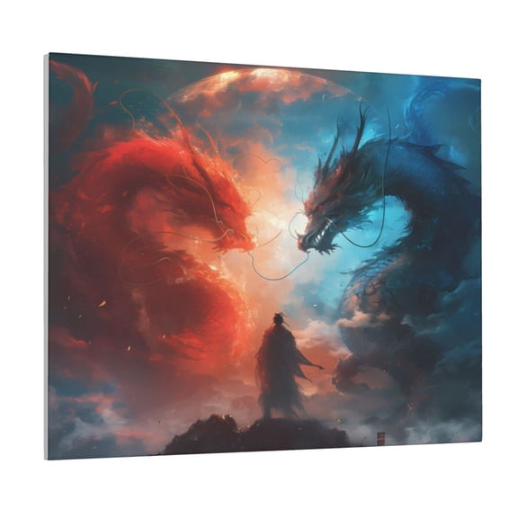 Xecao Red And Blue Sky Dragon for Waterproof Framed Canvas Art - Modern Home Decor with Real Wood Frame for Gifting and Interior Design,Horizontal