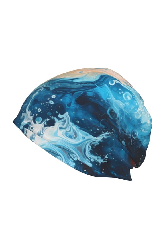 Red And Blue Waves Print Knit Hat,Winter Beanie for Men Women, Beanie Soft Warm Ski Stocking Cuffed Cap