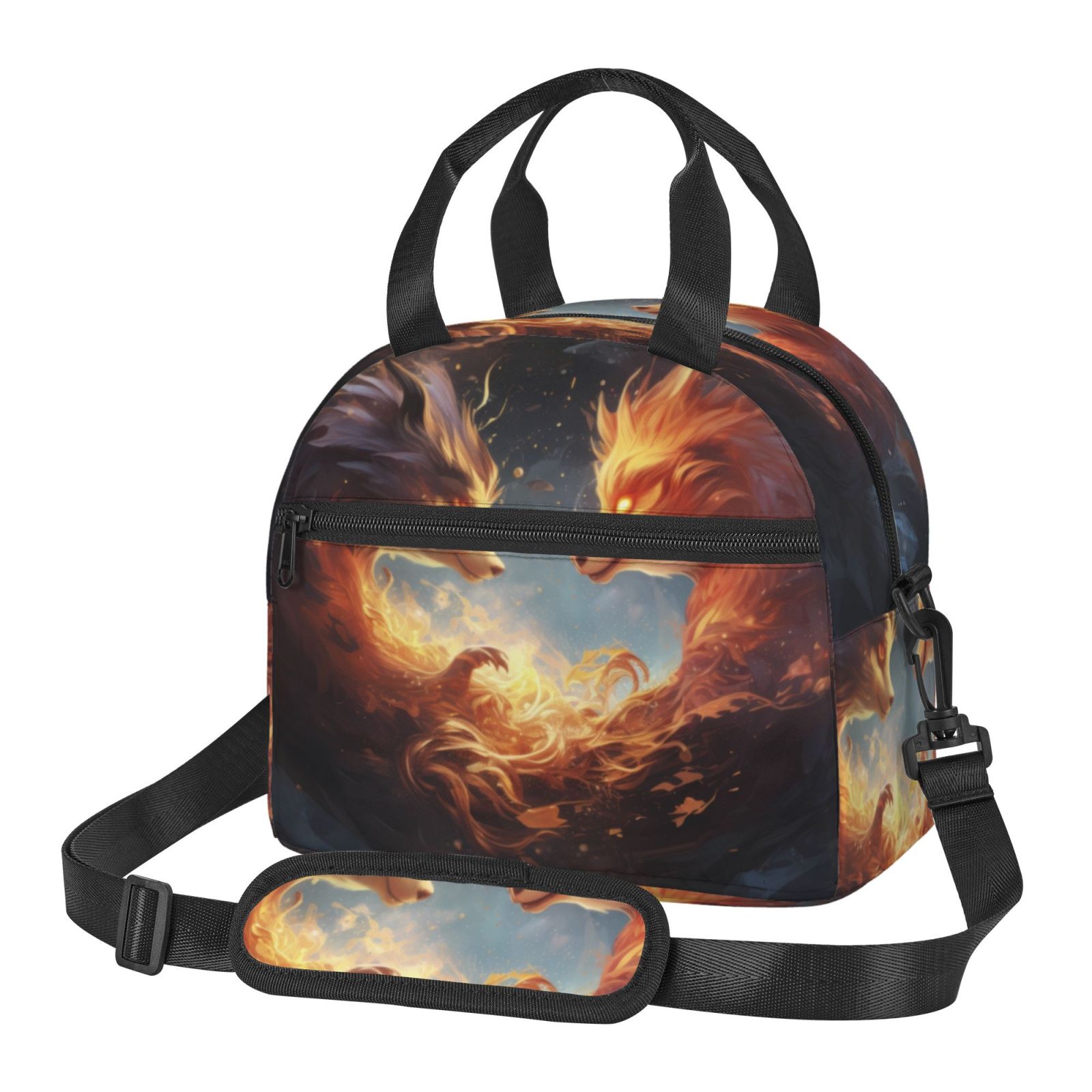 Xecao Red And Gray Flame Fox Print Insulated Lunch Box, Lunch Cags ...