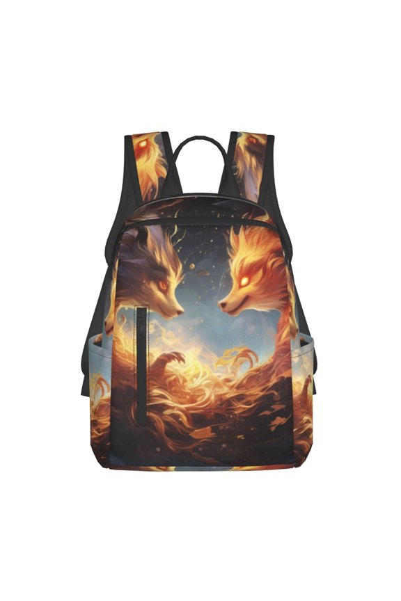 Red And Gray Flame Fox print Backpack For women men Aesthetic Lightweight Travel Daypack Simple Cute Backpack For Bookbag