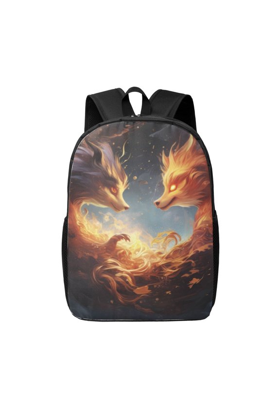 Red And Gray Flame Fox print Travel Backpack, Large Computer Backpack for Men Women, College School Rucksack Book Bag