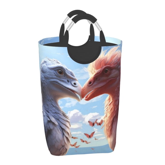Xecao Red And White Bird Couple for Laundry Basket,Collapsible Large Laundry Hamper,Wash Bag for Laundry Room, Rolling Laundry Basket with Handles