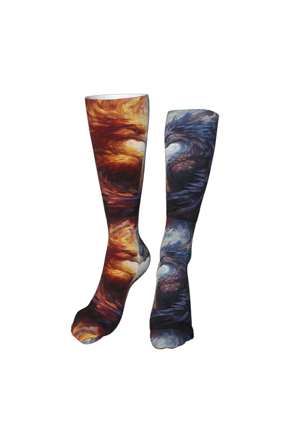 Red And White Fire Bird Print Calf Socks Seamless Toe, Knee High Long Socks, Sports Socks Trouser Socks for Women and Men-One Size