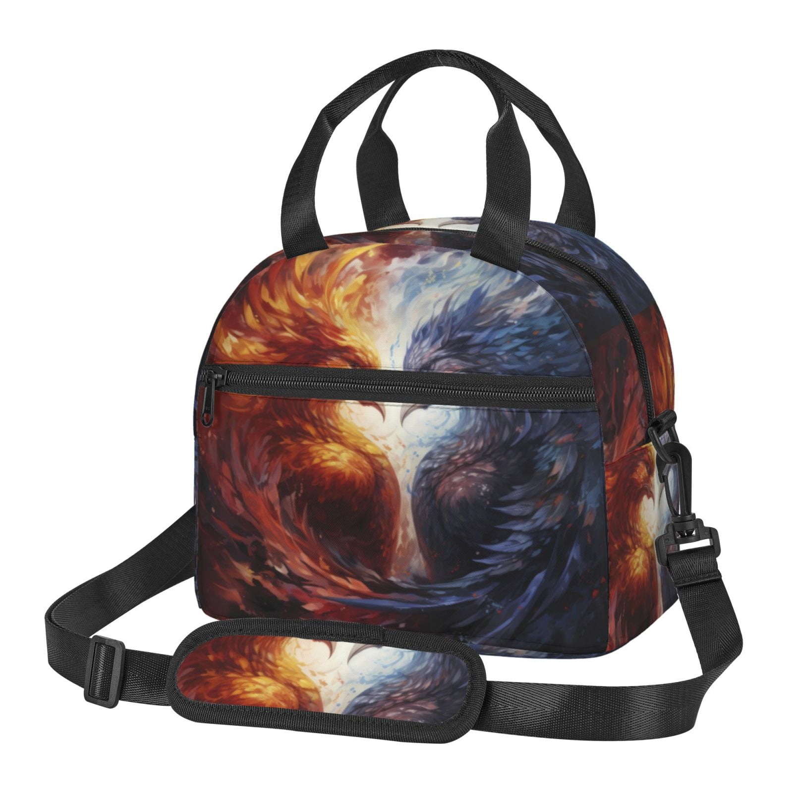 Xecao Red And White Fire Bird Print Insulated Lunch Box, Lunch Cags Lunch Bag Featuring An Adjustable Shoulder Strap