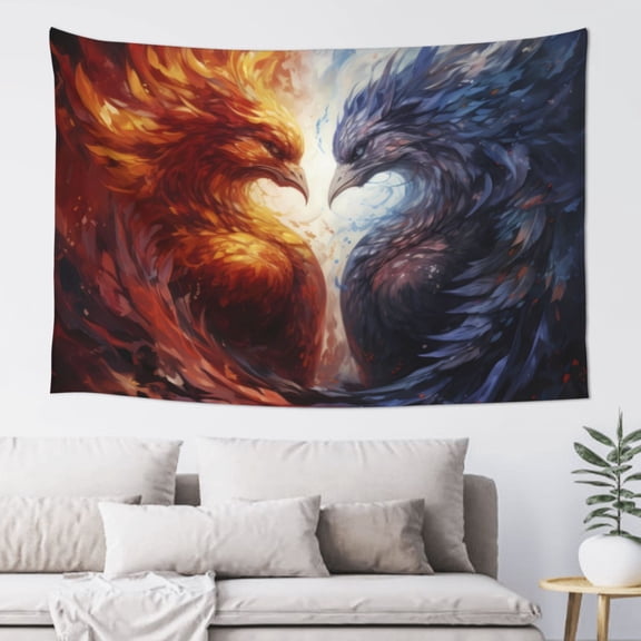 Xecao Red And White Fire Bird Print Tapestry, Wall Hanging Room Funny Decor, Backdrop Room Decor for Bedroom Living Room dormitory