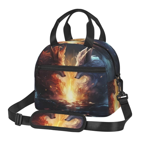 Xecao Red And White Flame Fox Print Insulated Lunch Box, Lunch Cags Lunch Bag Featuring An Adjustable Shoulder Strap