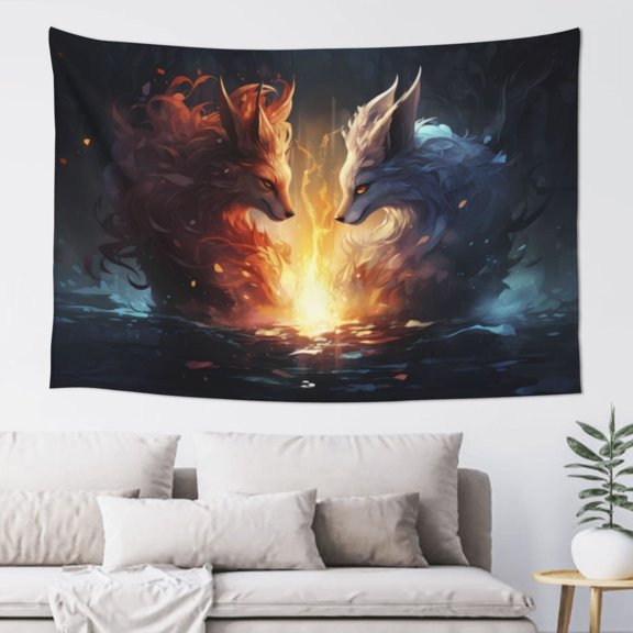 Xecao Red And White Flame Fox Print Tapestry, Wall Hanging Room Funny Decor, Backdrop Room Decor for Bedroom Living Room dormitory