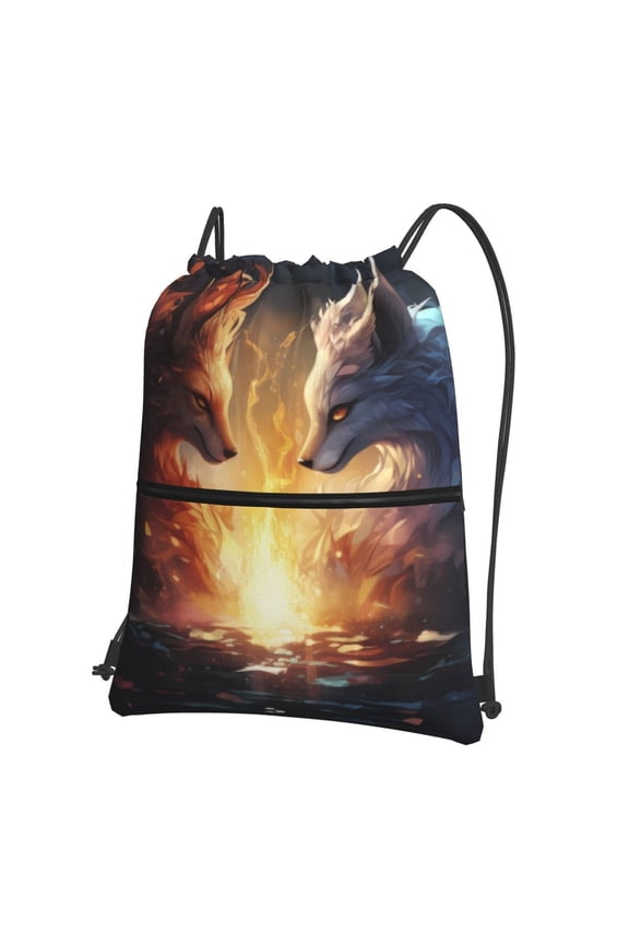 Red And White Flame Fox for Drawstring Bags,Pull String Backpack Bags,String Bag Sackpack