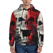 Xecao Red And White Screaming Demon Skull Pattern Mens Adult Pullover Hoodie,Hooded Sweatshirt-XX-Large
