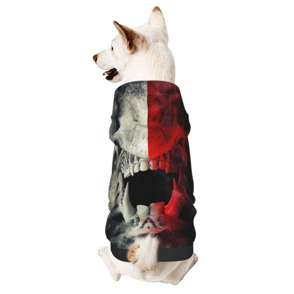 Xecao Red And White Screaming Demon Skull Pattern Sweatshirts Winter Pet Dog Hoodie Puppy Coat Dog Sweaters Dog Clothes with Hat Dog Clothes Costume Outfit,Small Pets Wear-