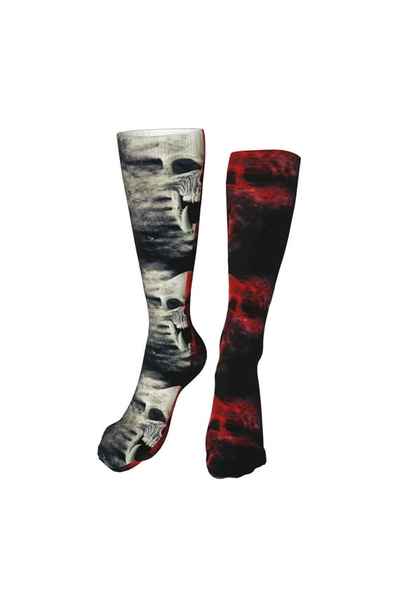 Red And White Screaming Demon Skull Print Calf Socks Seamless Toe, Knee High Long Socks, Sports Socks Trouser Socks for Women and Men-One Size