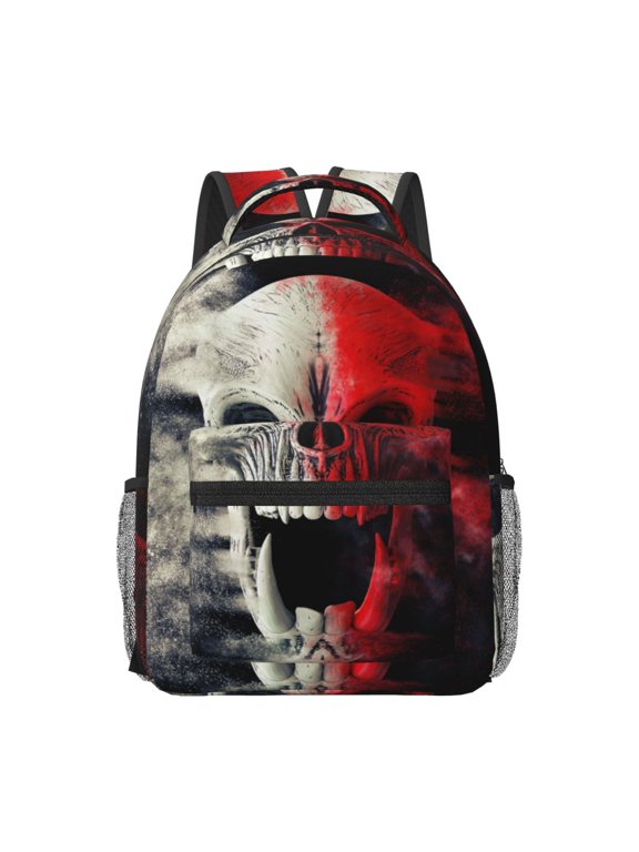 Red And White Screaming Demon Skull Print Casual Backpack: A Computer Backpack Ideal for Men and Women, Perfect for College, School, or Daily Travels-One Size