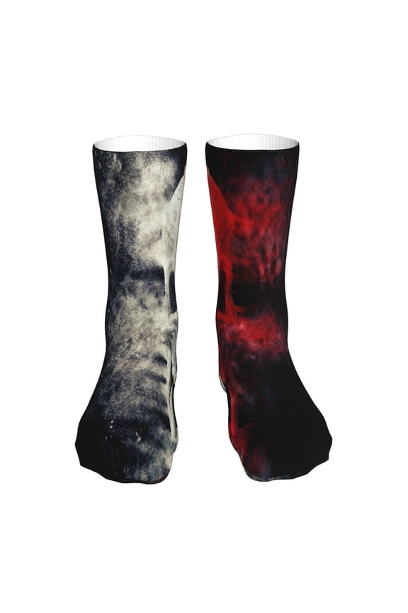 Red And White Screaming Demon Skull Print Fashion No Heel Casual Crew Socks Cushioned Breathable for Men Women - Moisture wicking,Not easy to fade Suitable for daily