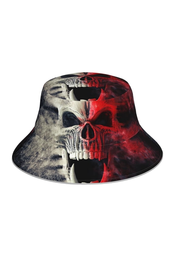 Red And White Screaming Demon Skull Print Men and Women Night Reflective Hat Runner Cap Visor Bucket Hat Boonie Cap