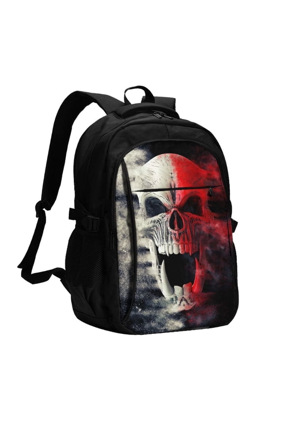 Red And White Screaming Demon Skull for Travel Laptop Backpack, USB-Charging-Enabled, Spacious Business Backpack for Men and Women,College School Computer Bag