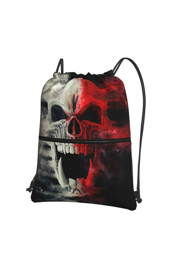 Red And White Screaming Demon Skull for Drawstring Bags,Pull String Backpack Bags,String Bag Sackpack