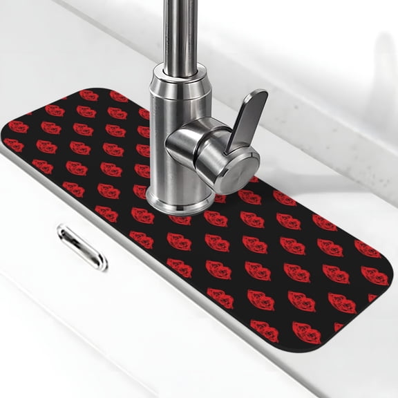 Xecao Red Beautiful Lips for Kitchen Sink Splash Guard Faucet Mat , Faucet Guard & Draining mat, (15" X 5.5" )