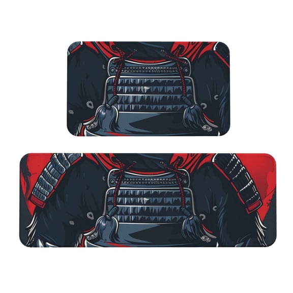 Xecao Red Black Eastern Panda Warrior Patten Kitchen Rugs and Mats Sets,2 Pieces Non-Slip Washable Rugs, Kitchen Mat for Floor,Suit for Kitchen Decor and Accessories