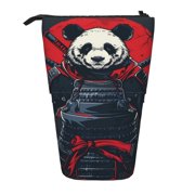 Xecao Red Black Eastern Panda Warrior Print Telescopic Pencil Bag Pen Holder Pop Up Stationery Case Stand-up Retractable Transformer Bag Standing Organizer