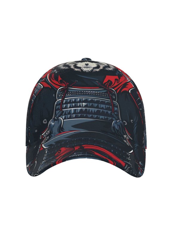 Red Black Eastern Panda Warrior for Baseball Cap: Unisex, crafted from classic polyester twill fabric, featuring a soft unconstructed design