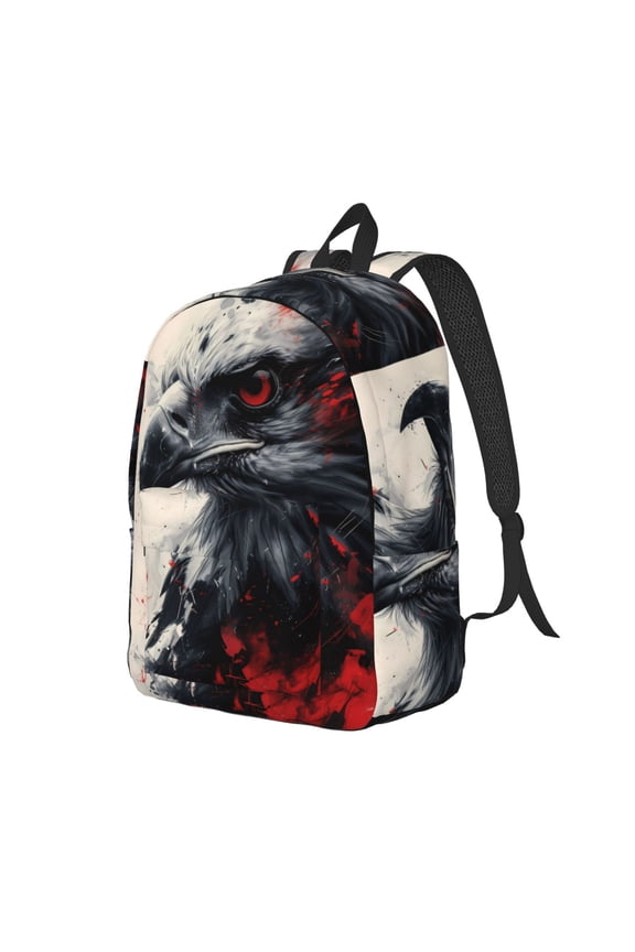 Red Black Ink Style Bald Eagle Canvas College Laptop Backpack, a durable rucksack designed for both men and women, ideal for travel, school, and daily use-Small