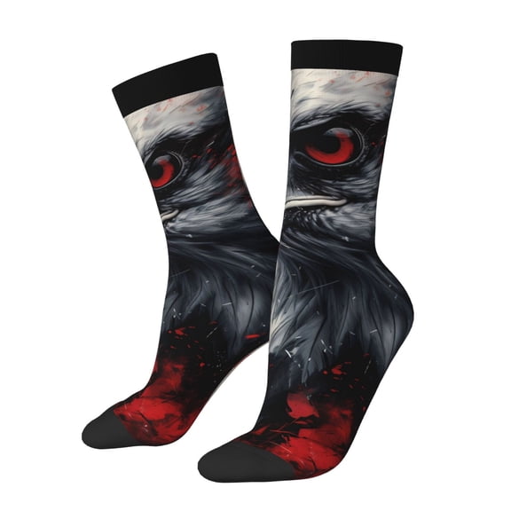 Xecao Red Black Ink Style Bald Eagle Pattern Sport Socks for Women and Men Crew Socks Sporty Calf Socks Casual Socks