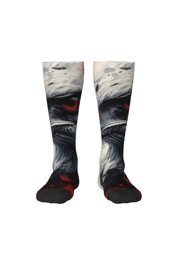 Red Black Ink Style Bald Eagle print thigh-high socks, crafted for both men and women with a stretchy, high-opaque design perfect for daily wear