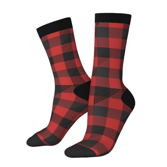 Xecao Red Black Plaid Pattern Sport Socks for Women and Men Crew Socks Sporty Calf Socks Casual Socks